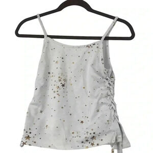 PINC PREMIUM SHIRT GIRLS EXTRA LARGE WHITE GOLD SILVER STAR TANK TOP RUCHED